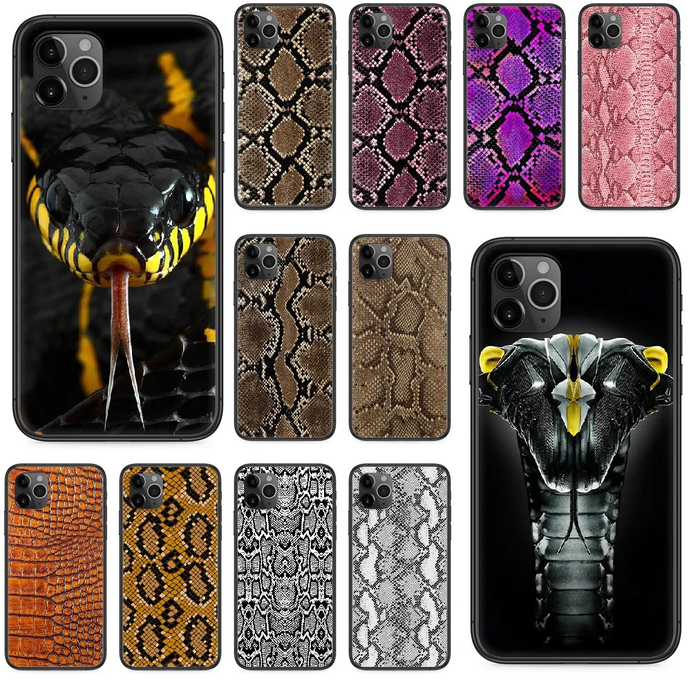Чехол из змеиной кожи для телефона iphone 4 4s 5 5S SE 5C 6 6S 7 8 plus X XS XR 11 PRO MAX 2020 Черный