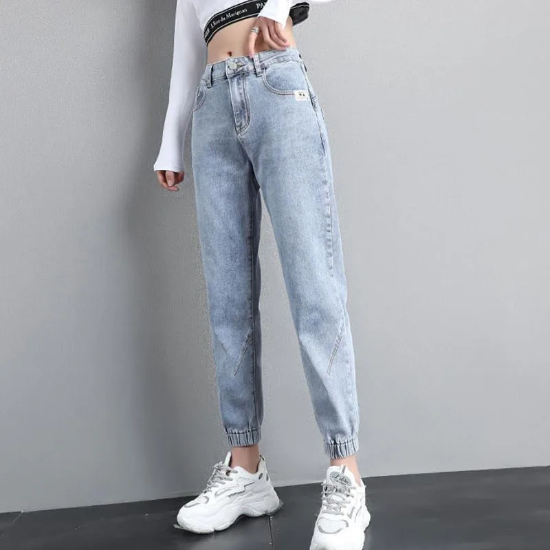 

Casual Loose Denim Harem Pants Women Streetwear Ankle Banded Jeans Korean Fashion Baggy Denim Ankle-Length Pants Sweatpants