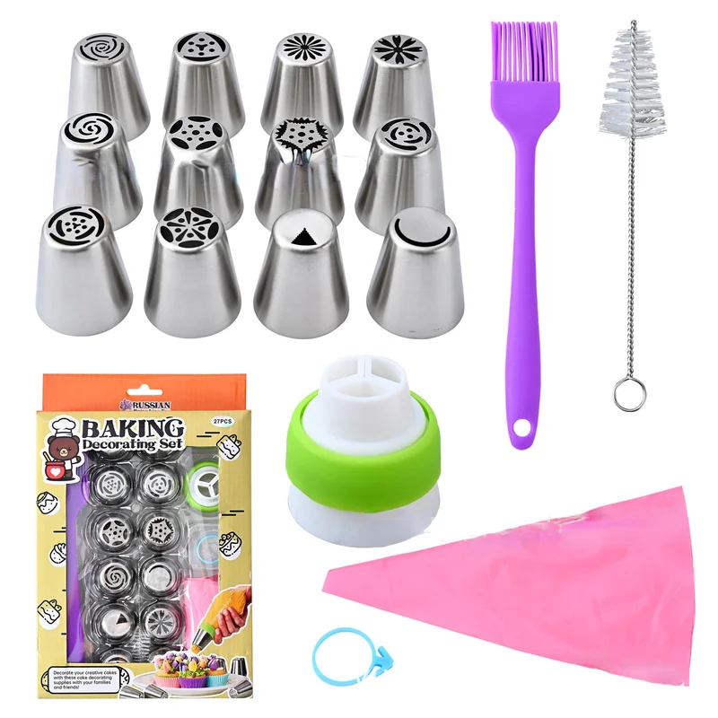 

27pcs/Set Pastry Bag Cake Decorations Flower Cream Nozzles Russian Icing Piping Bakery Accessories Cake Baking Fondant Tools