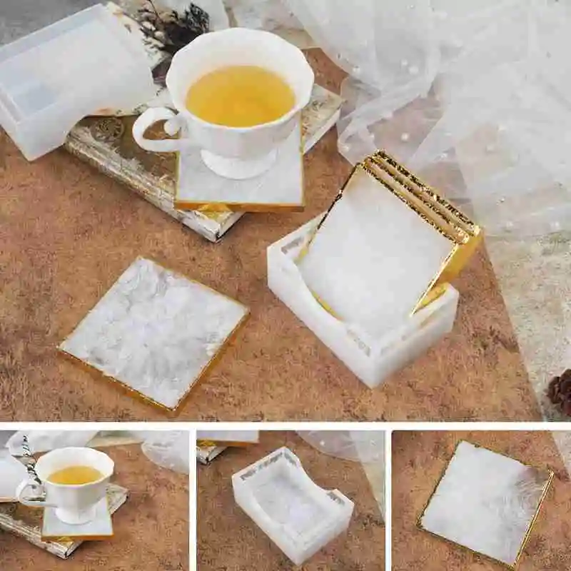 

DIY Crystal Epoxy Resin Coaster Square Coaster Box Silicon Storage Art Mirror Mold Molds For Resin Silicone Box E3N0