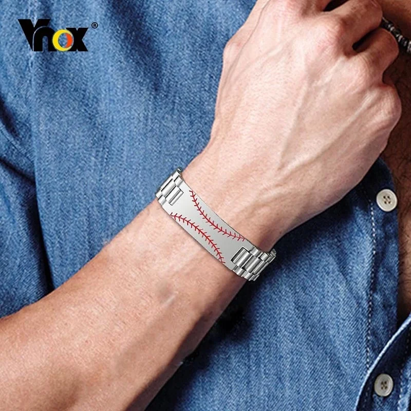 

Vnox Baseball Textured Bracelet for Men, 15.5mm Chunky Stainless Steel Wtach Band Chain Wristband, Heavy Sport Lover Bangle Gift