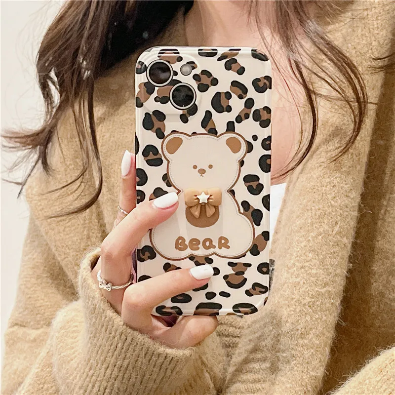 

Милый чехол для телефона с милым мультяшным милым бантом и медведем для iPhone 13 Pro Max 12 11 X XS Max XR 7 8 Plus Мягкий IMD мягкий чехол с леопардовым принто...