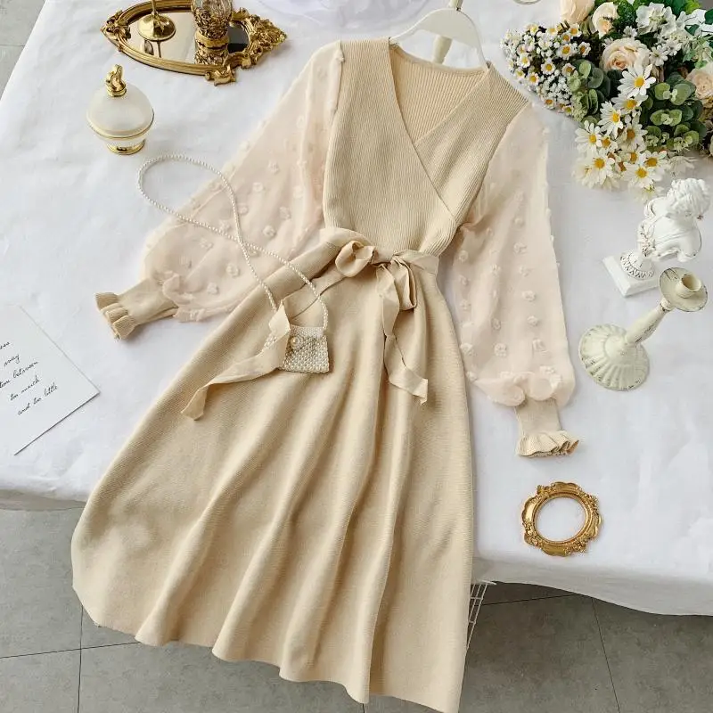 

Wchw Cgdsr Autumn Winter Long Sleeve 2020 A-Line Party Patchwork Boho Dresses Women Dress High Waist Vintage Runway Elegant