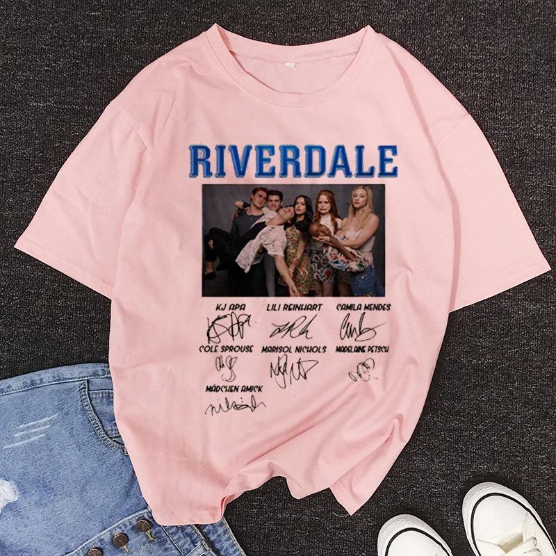 

Vogue Loose Riverdale Signature Print Women Tshirt Women Casual Short Sleeve Fashion Cotton&Polyester Streetwear White Top Tee