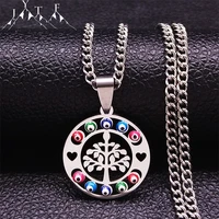 tree of life stainless steel turkey eye necklace chain women silver color muslim islam pendant necklace jewelry collier n5208s05