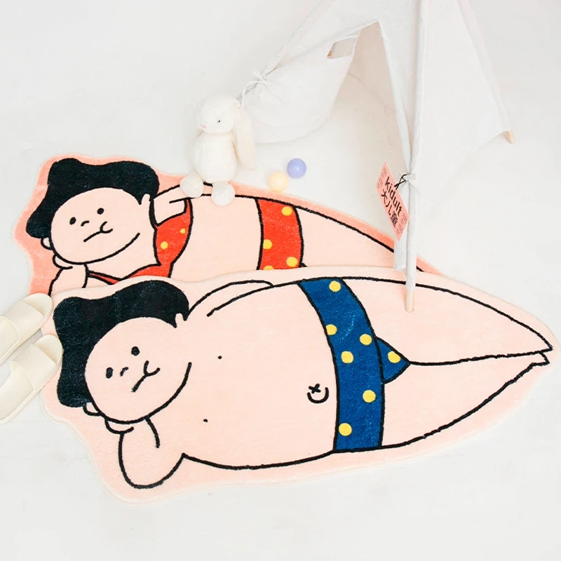 

Soft fleece towel feeling cute girl bedside rug, slip-resistant cotton fabric shower mat, anti-slip kid's room floor mat