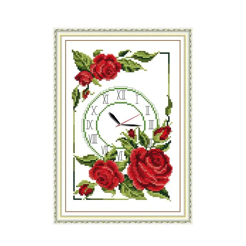garland of roses clock cross stitch kit 14ct 11ct count print canvas wall clock stitches embroidery DIY handmade needlework plus
