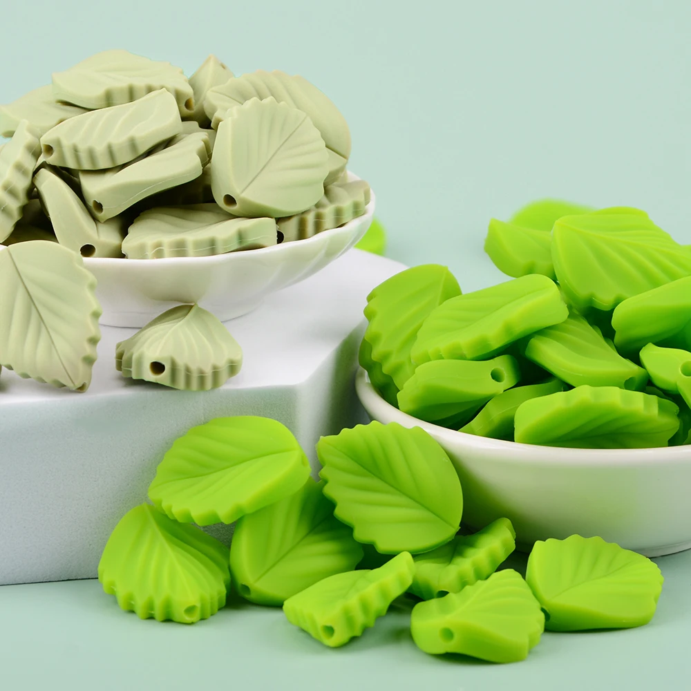 LOFCA-Cuentas de hoja de silicona para collar, cuentas de hojas org&aacute;nicas masticables suaves sin BPA, mu&ntilde;eco de nieve, juguetes de dentici&oacute;n para beb&eacute;, cadena DIY, 5/10 Uds.-4