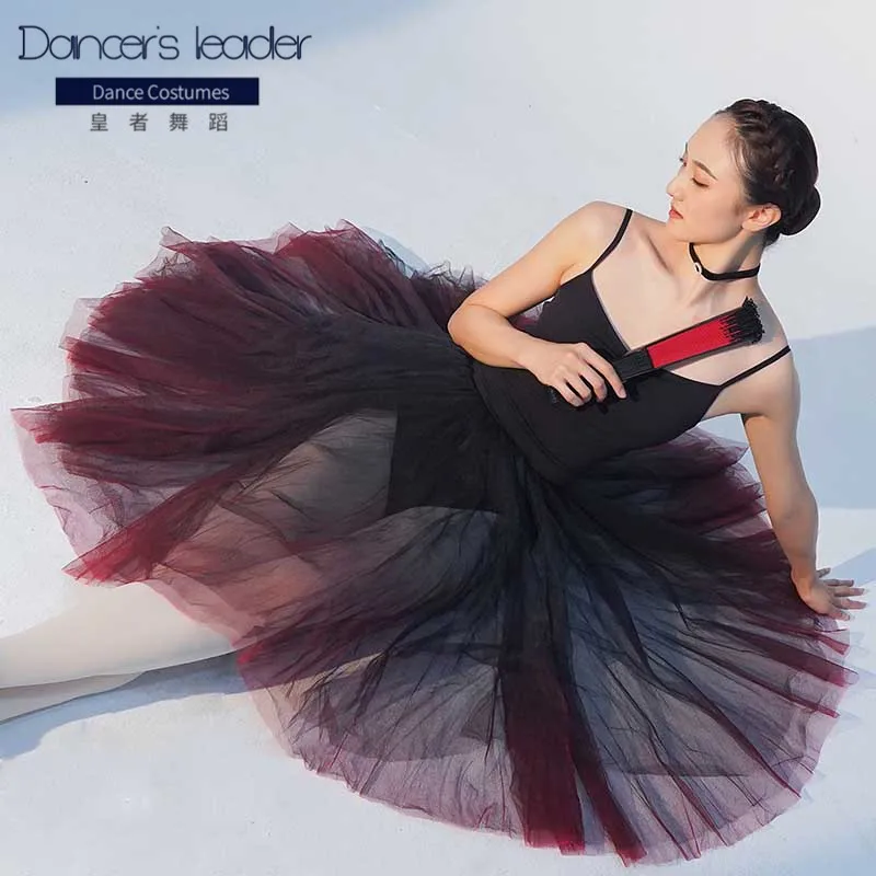 

Fairy Ballet Dance Skirt For Woman Red Black Gradient Tutu Skirt Adult Dancewear Lyrical Skirt