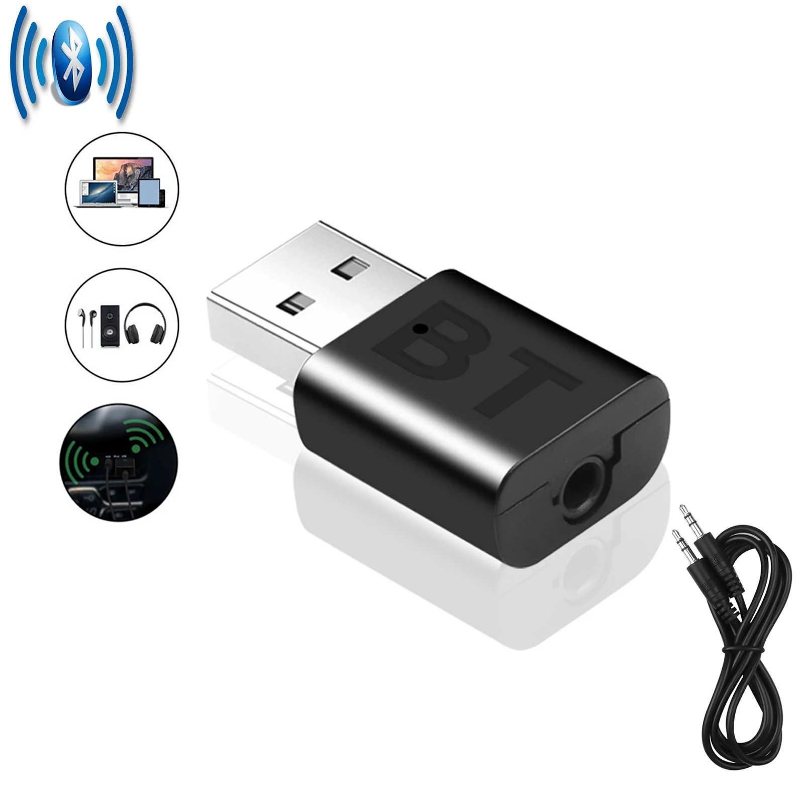 

Bluetooth-совместимый приемник 5,0 беспроводной ключ Bluetooth приемник стерео аудио USB адаптер с 3,5 мм вспомогательным кабелем портативный