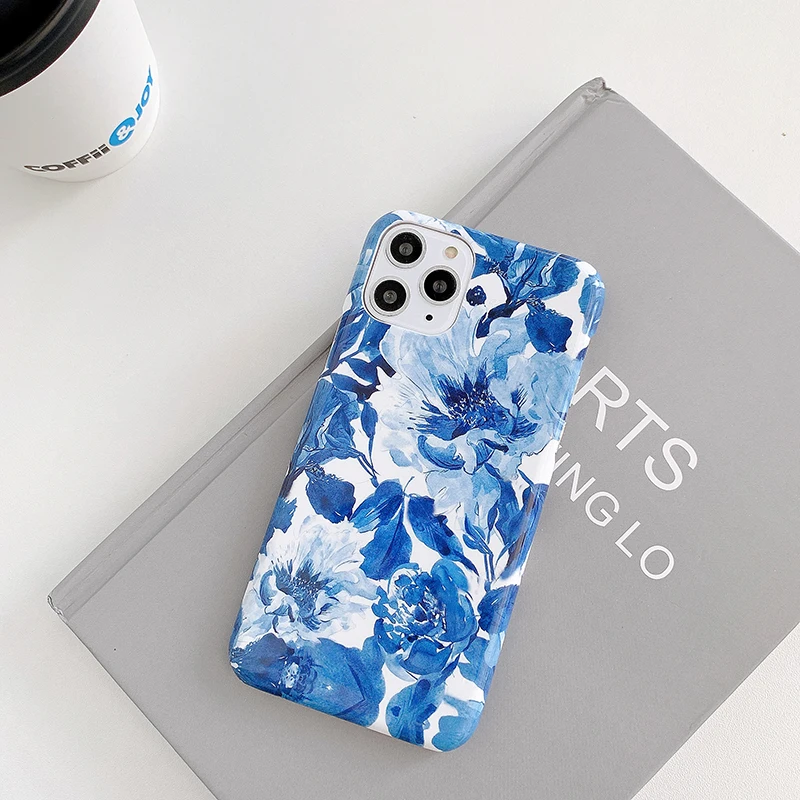 

For iPhone 12 Pro Max Mini Case Flower Leaf Rose Pattern IMD Slim Back Phone Cover For iPhone 11 XS Max XR X 7 8 6s 6 Plus Case