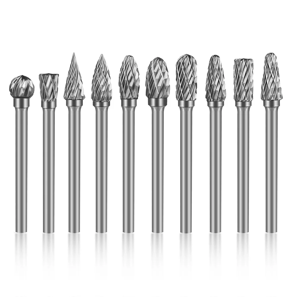 10pcs 3*6mm Shank Rotary Burr Set Rotary File Drill Bits Engraving Cutter Wood Tool Tungsten Steel Grinding Head enlarge