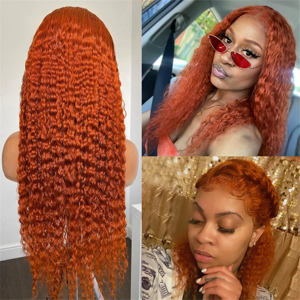 Имбирный оранжевый парик из человеческих волос на сетке спереди цветные