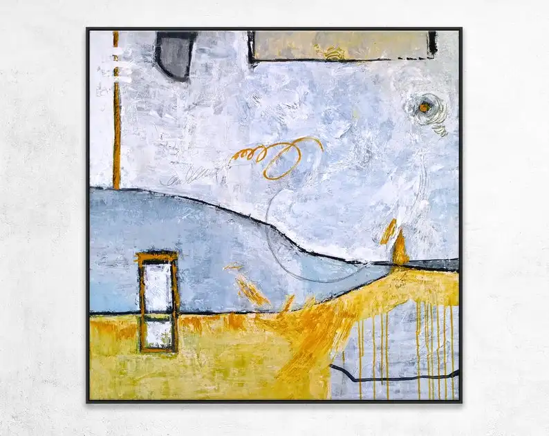 Beste Abstract Schilderen Grote Acryl Canvas Wall Art Minimale Expressionisme Moderne Schilderen Wall Art Op Canvas Geel Telefooncel
