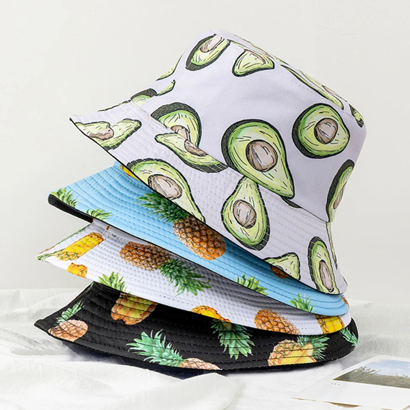 

Панама унисекс, двусторонняя, летняя, с принтом в виде фруктов