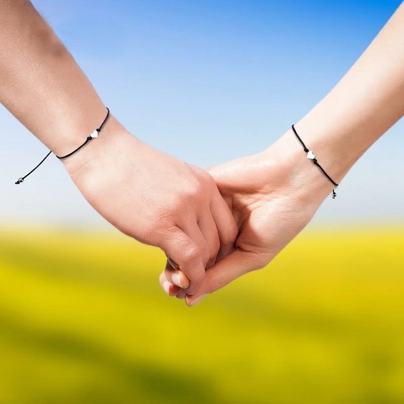 

2PCS Handmade Stainless Steel Love Heart Star Shape Charm Bracelet Thin Red Rope Thread String Bracelets for Men Women Couples