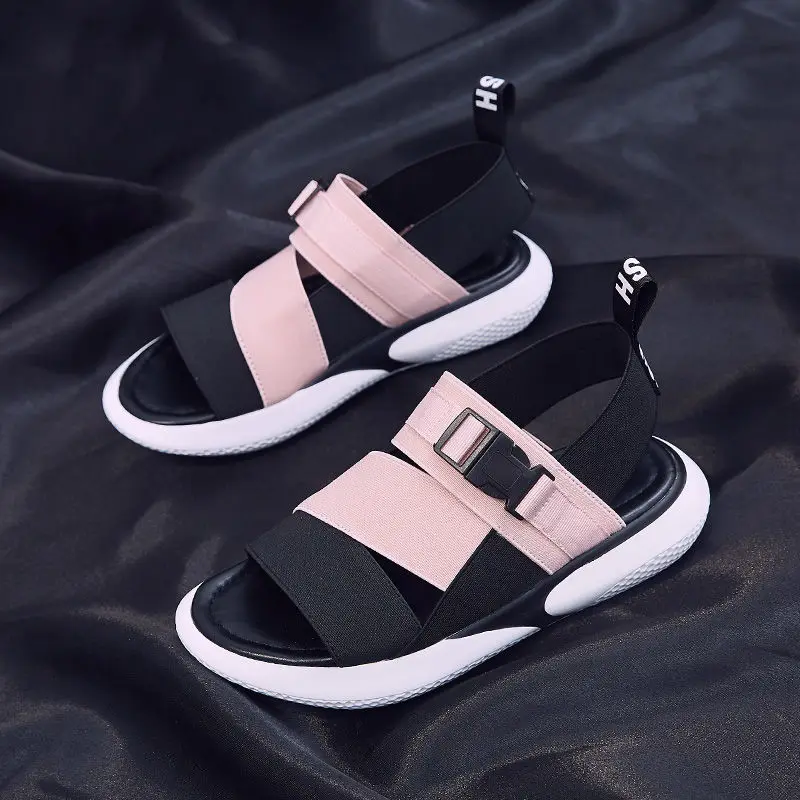 

Fashion open toe sports sandals T-shaped buckle thick heel platform shoes 2021 women's summer flat casual shoes women's slippers
