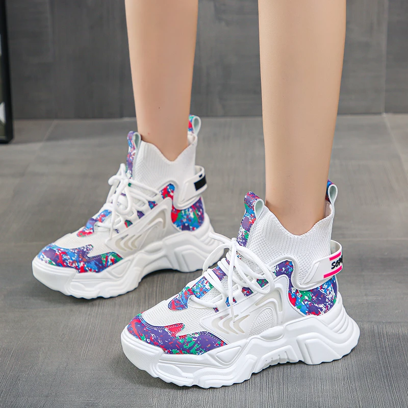 

Women Sneakers Shoes Casual Platform Shoes Fashion Breathable Thick Sole Tenis Baskets Femme 2021 Chunky Sock Sneakers Woman