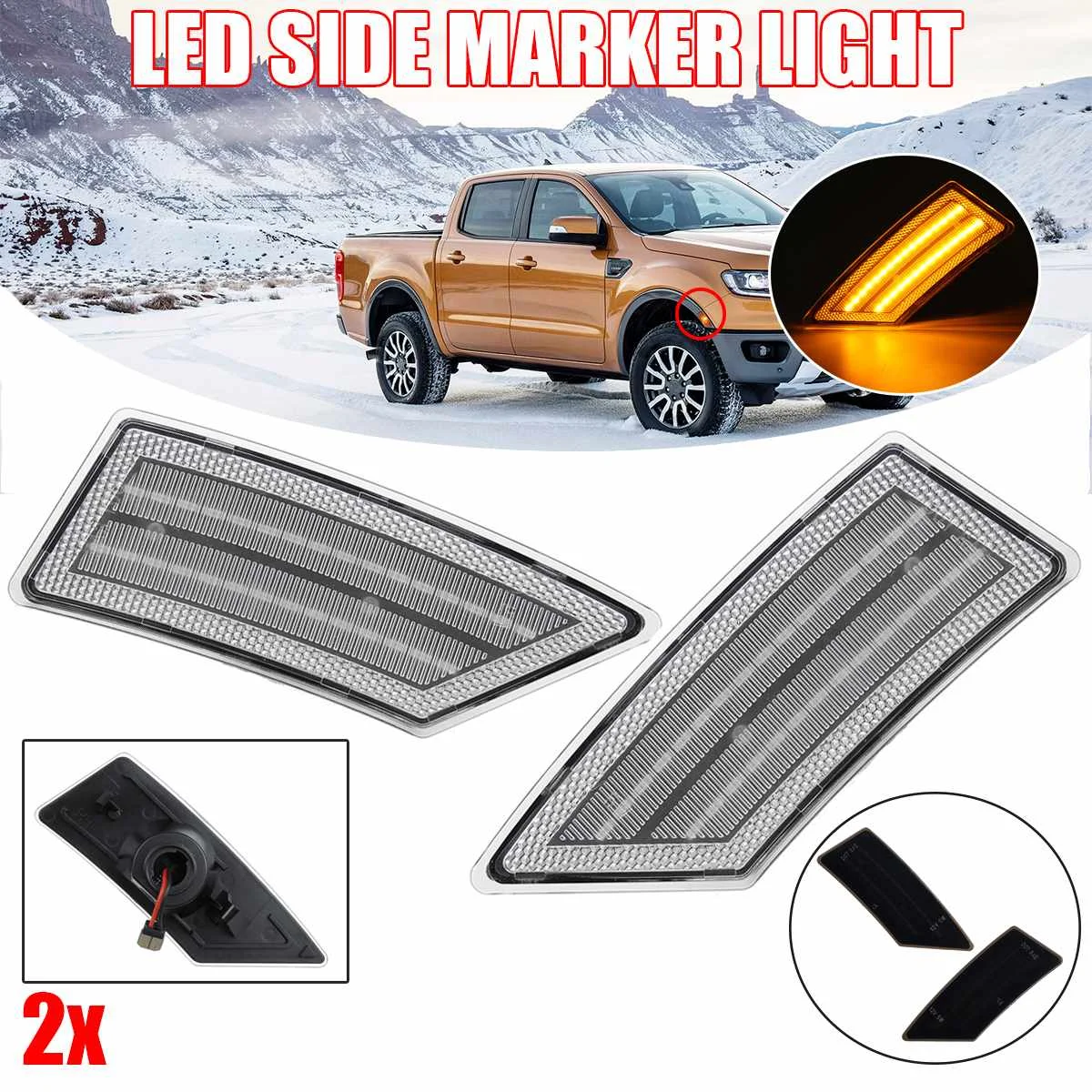 

Pair Dynamic LED Side Marker Light Amber Front Bumper Turn Signal Lights Lamp For Ford Ranger 2019-2020 XL XLT Lariat