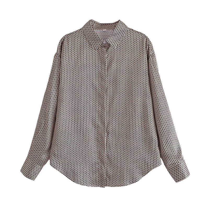 

Женская рубашка с длинным рукавом Uniera 2021 Za, с отложным воротником и геометрическим рисунком