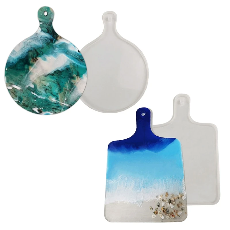 

L5YD 2Pcs Silicone Large Tray Resin Mold Serving Board Tray Coaster with Handles Mold