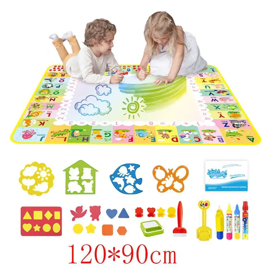 

Coolplay 100x100cm Magic Water Drawing Mat Doodle Mat & 4 Drawing Pens & 1 Stamps Set Painting Board Educational Toys for Kids