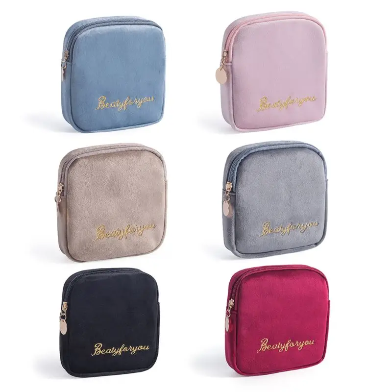 

50LD Soft Flannel Sanitary Napkin Storage Bag Makeup Cosmetic Bag Coin Purse Pouch