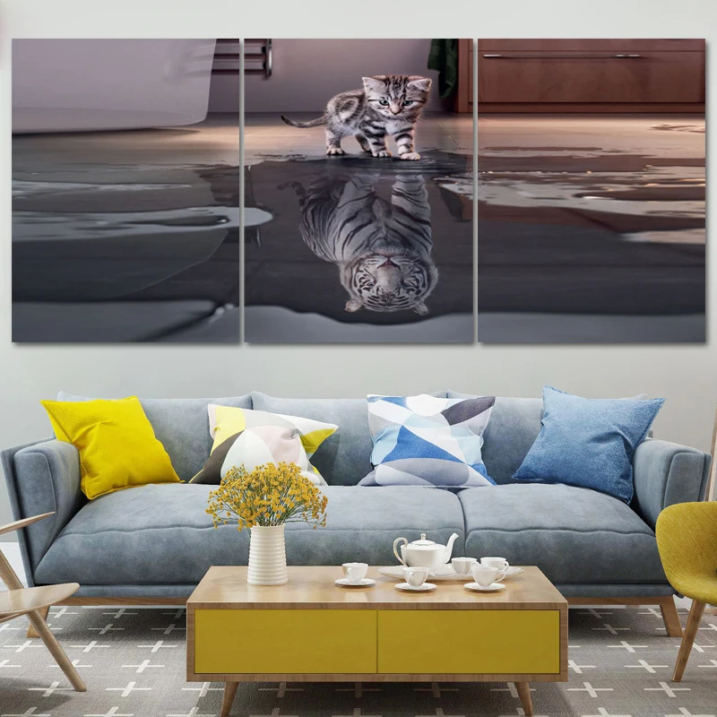 

The Powerful Reflection of The Cat Canvas Painting Modern Home Decoration Living Room Canvas Print Painting Wall Decor Picture