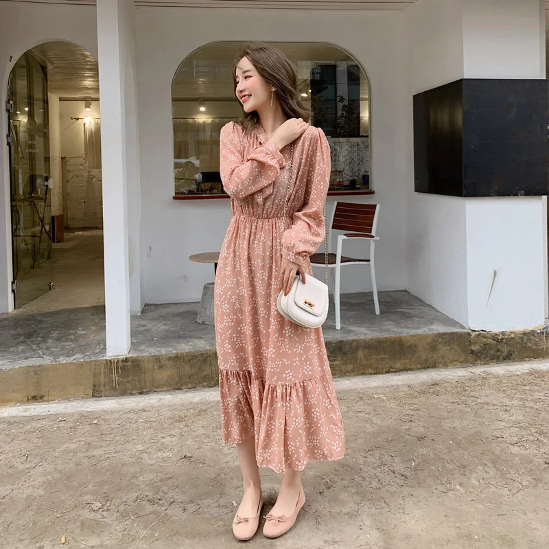 Платье BGTEEVER женское демисезонное шифоновое с длинными рукавами и бантом на шее |