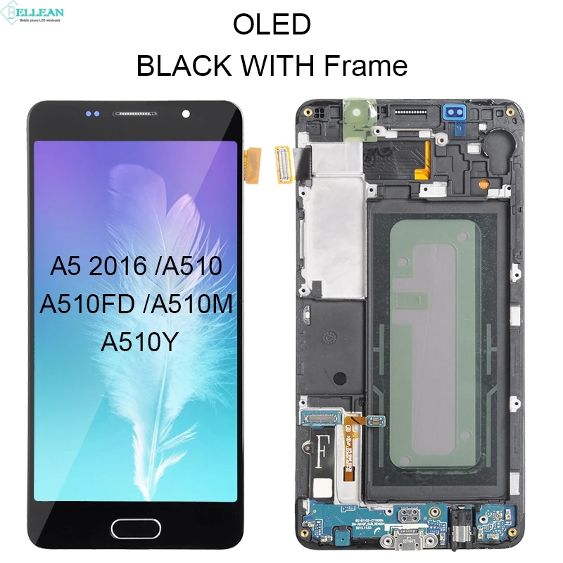 Catteny скидка Super Amoled для samsung Galaxy A5 ЖК A510 Дисплей кодирующий преобразователь сенсорного экрана в сборе A510F ЖК-дисплей с рамой - Цвет: OLED BL With Frame