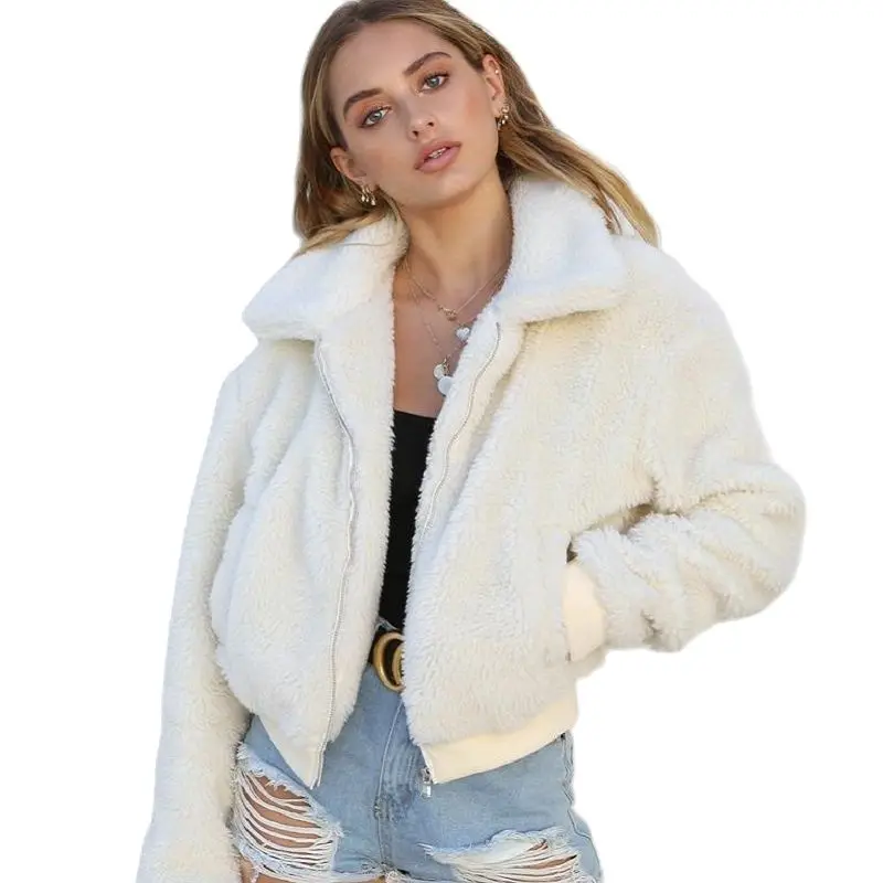 

Fall 2023 Warm Cropped Jacket Women Solid Streetwear Casual Tops Furry Teddy Coat Sale Items New Outerwear Free Shiping