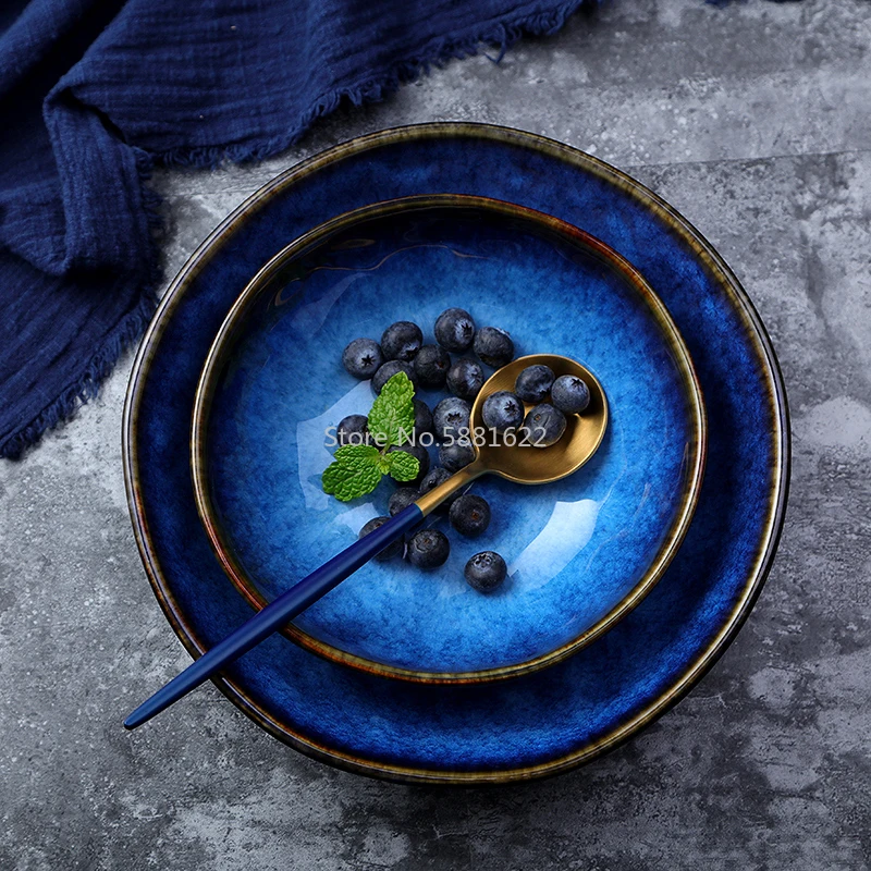 

7.5 inch 9.5 inch European retro ceramic bowl Home creative bowl Old soup noodle bowl Fruit salad irregular bowl