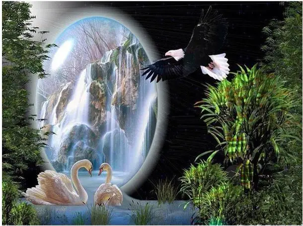 

Waterfall Needlework Drill Diy Diamond Painting Cross Stitch Diamond Embroidery Swan Scenery Decorative Decoration