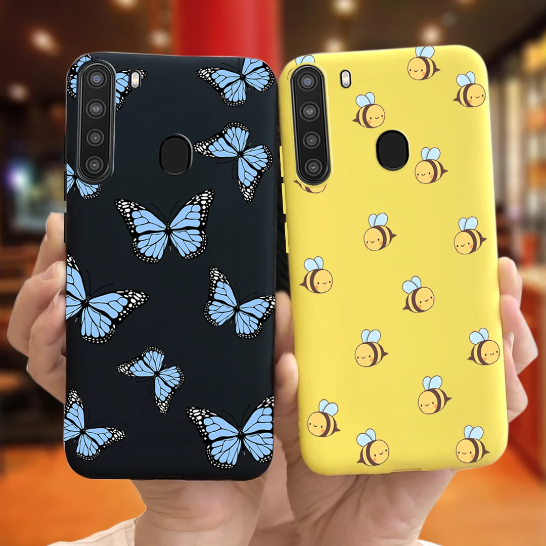 Крутой Модный чехол с рисунком для Samsung Galaxy A21 телефона черный силиконовый