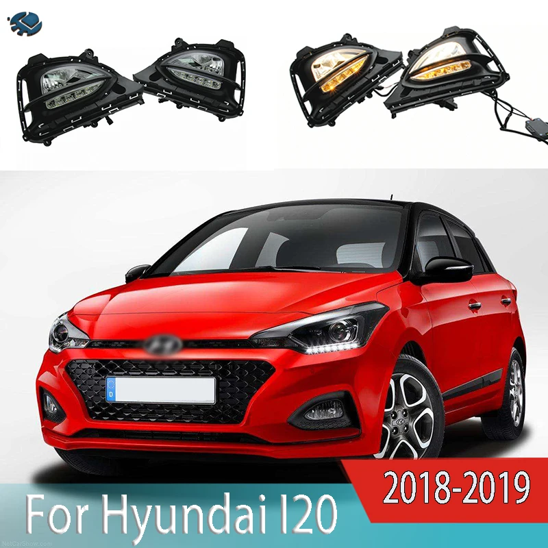 

Дневные светодиодный вождения светильник для Hyundai I20 2018 - 2019 DRL 2 цвета светодиодные противотуманные лампы с желтым сигнальные лампы 2 шт.