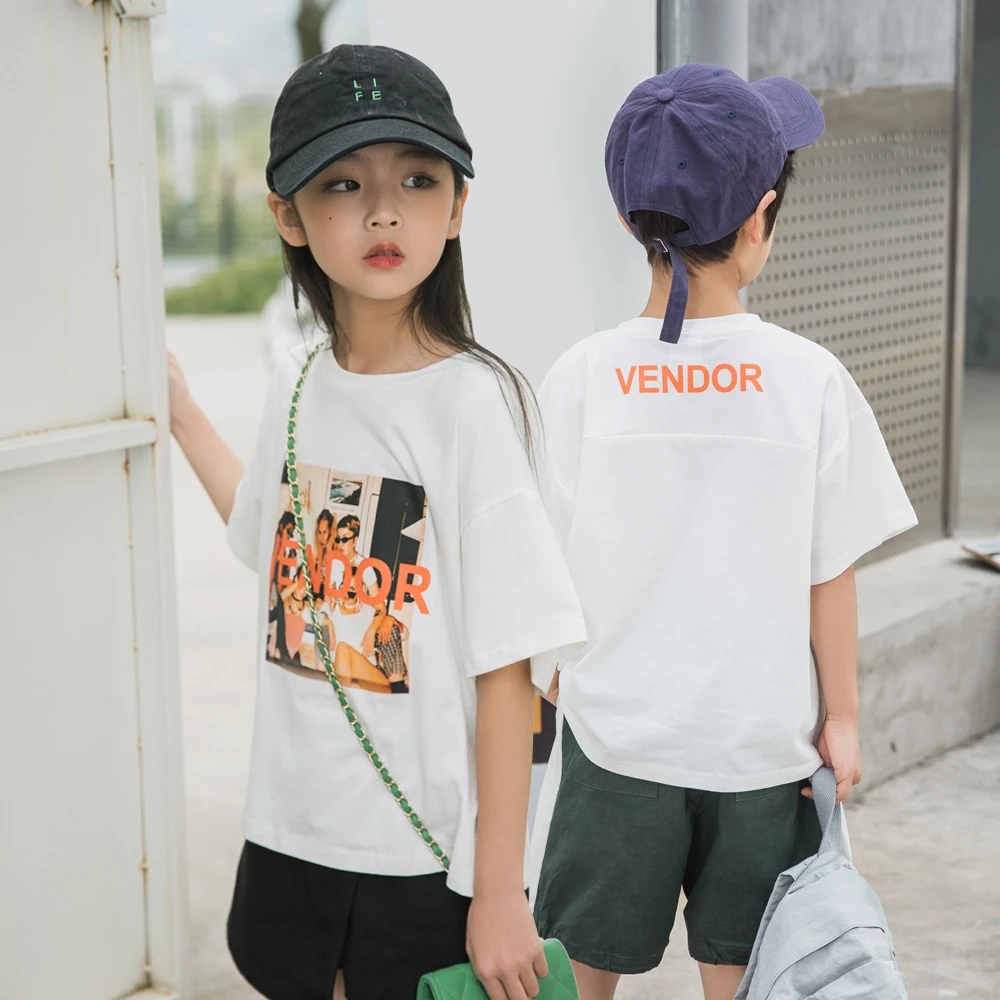 

Summer Boys Letter Print T-shirt 2022 New Girls White Short Sleeve Tops Loose Children's Clothing 8 10 12 Y Girl Sports T Shirt