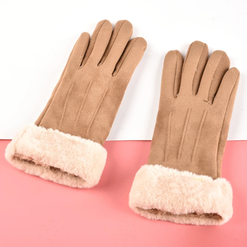 

Good He Women Warming Hand Gloves Suede Gloves Women Winter Plus Velvet Warm Thick Touches Screen Outdoor Riding Running Driving
