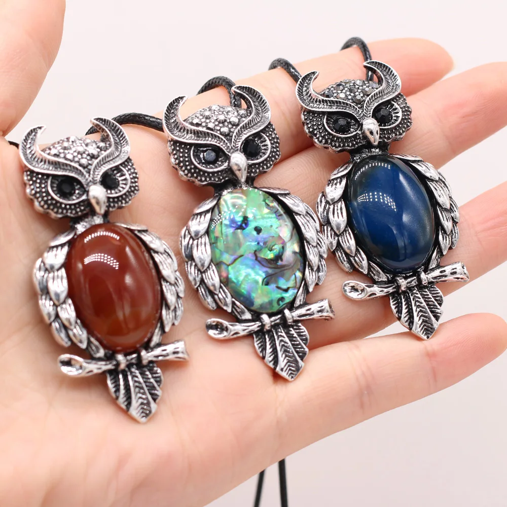 

2021Explosive Natural Freshwater Shell Alloy Owl Pendant Rose Quartz Opal Necklace FashionDIY Jewelry Gift Mother of Pearl shell