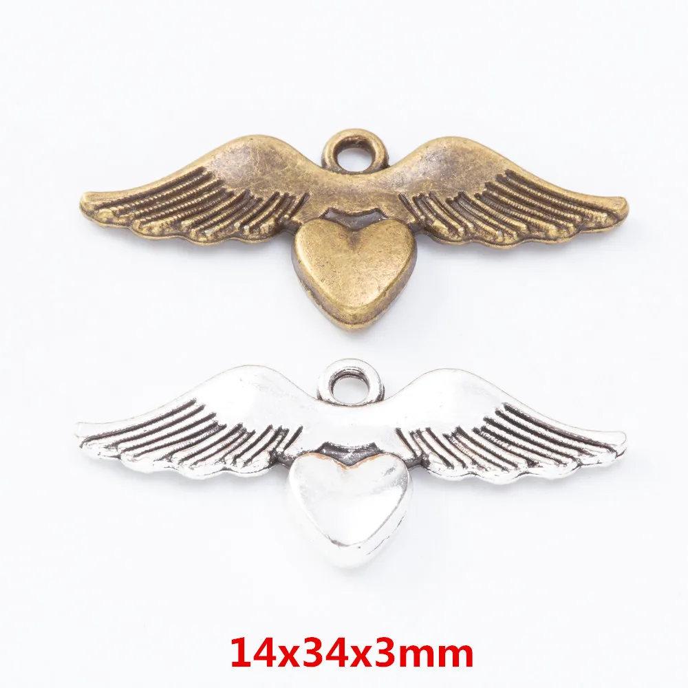 

30 pieces of retro metal zinc alloy Wing pendant for DIY handmade jewelry necklace making 7406