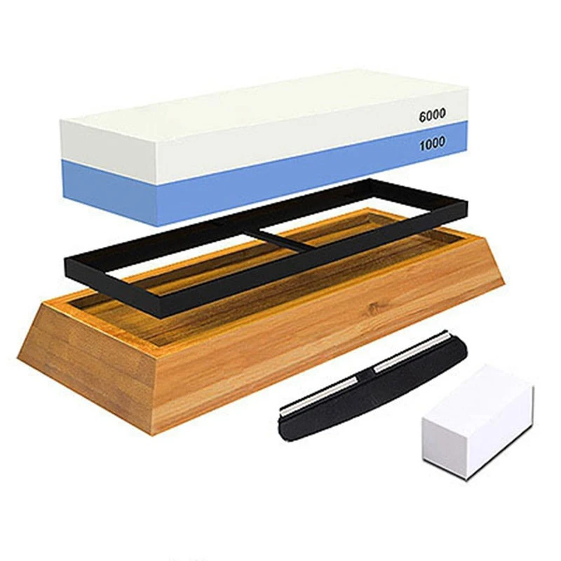 

Whetstone Knife Sharpening Stone 2 Side Grit 1000 6000 Waterstone with NonSlip Bamboo Base and Angle Guide