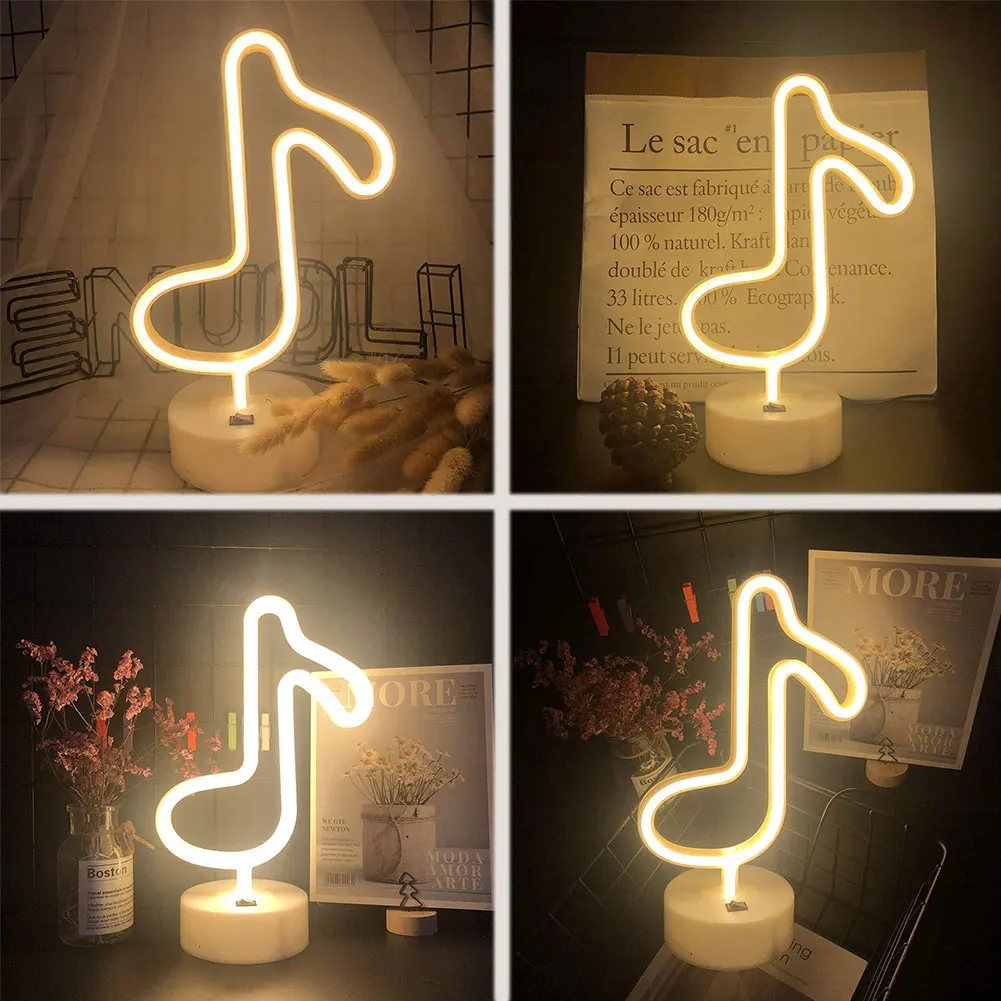 

Music Note Neon Signs LED Decor Warm White Wedding Party Kids Bedroom Bar Pub Beach Recreational Child Christmas Gift Table