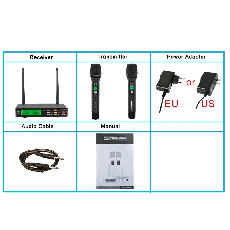 Freeboss FB-U58 UHF 2*200 Регулируемая частота металлический Ручной ЖК-экран Smart Option ECHO и EQ