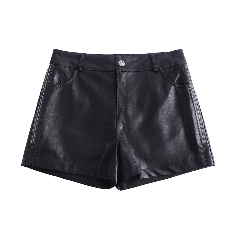 Шорты женские из искусственной кожи с завышенной талией модные короткие штаны