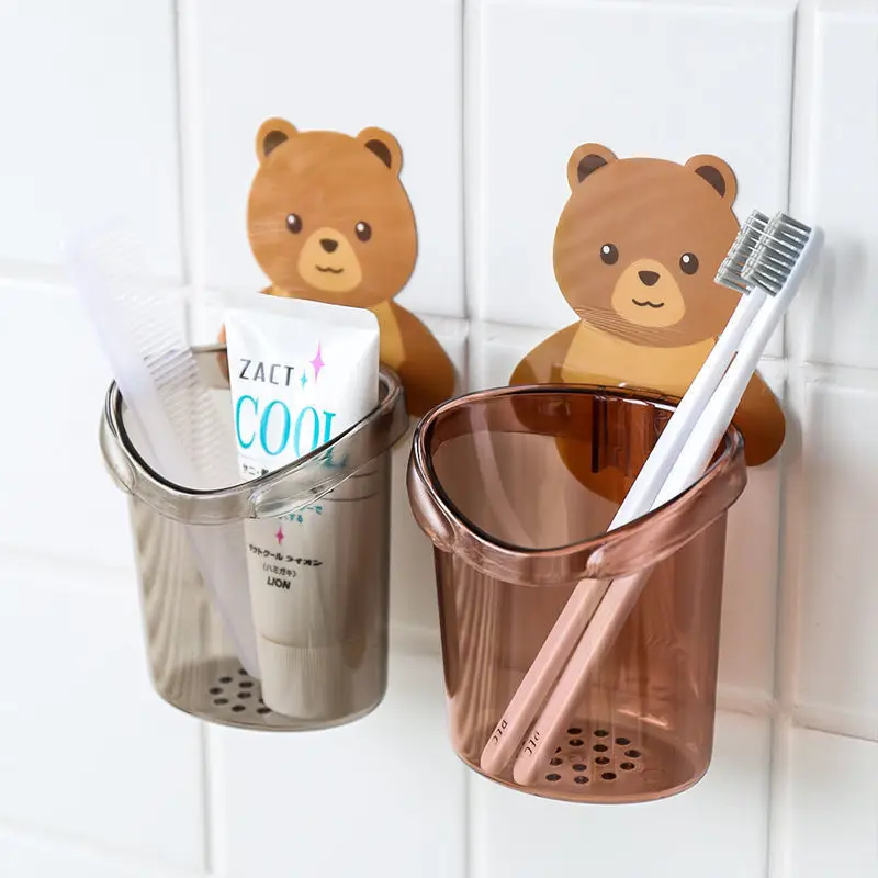 

Bathroom storage bear hug cup toothbrush cup punch-free storage cup rack wall can drain toothpaste storage rack