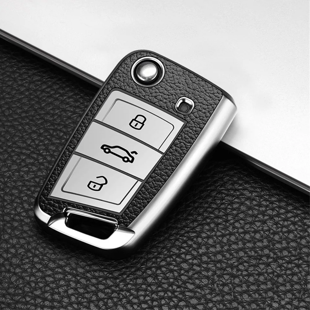 

TPU Car Key Case Cover Remote Key Fob Cover Shell For VW Volkswagen Golf MK7 T-ROC TIGUAN SILVER