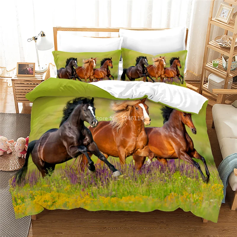Комплект постельного белья с 3D-принтом &quotбегущие лошади&quot пододеяльник