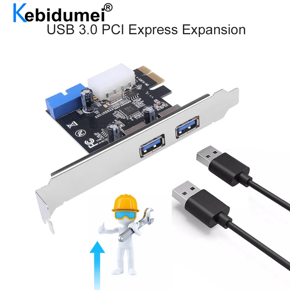 

Kebidumei USB 3,0 PCI-E адаптер расширения внешний 2 порта USB3.0 Hub внутренний 19-контактный разъем карты 4-контактный IDE разъем питания