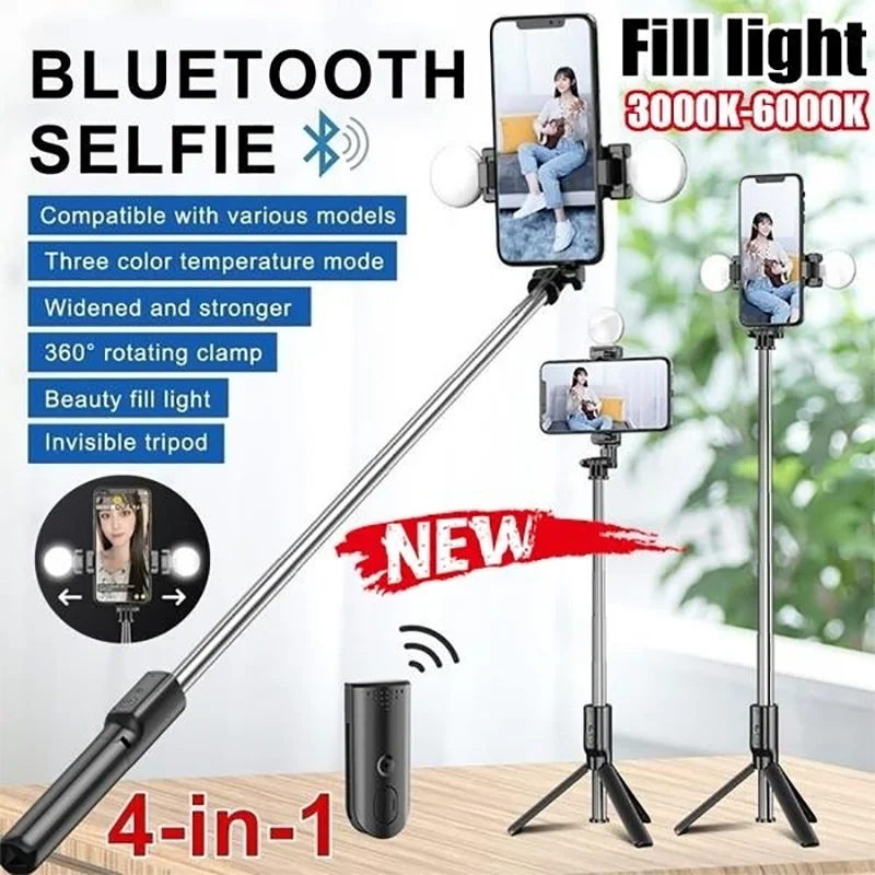 

4 in1 Wireless Bluetooth Selfie Stick LED Ring Light Extendable Handheld Monopod Live Tripod For IPhone Android Smartphone