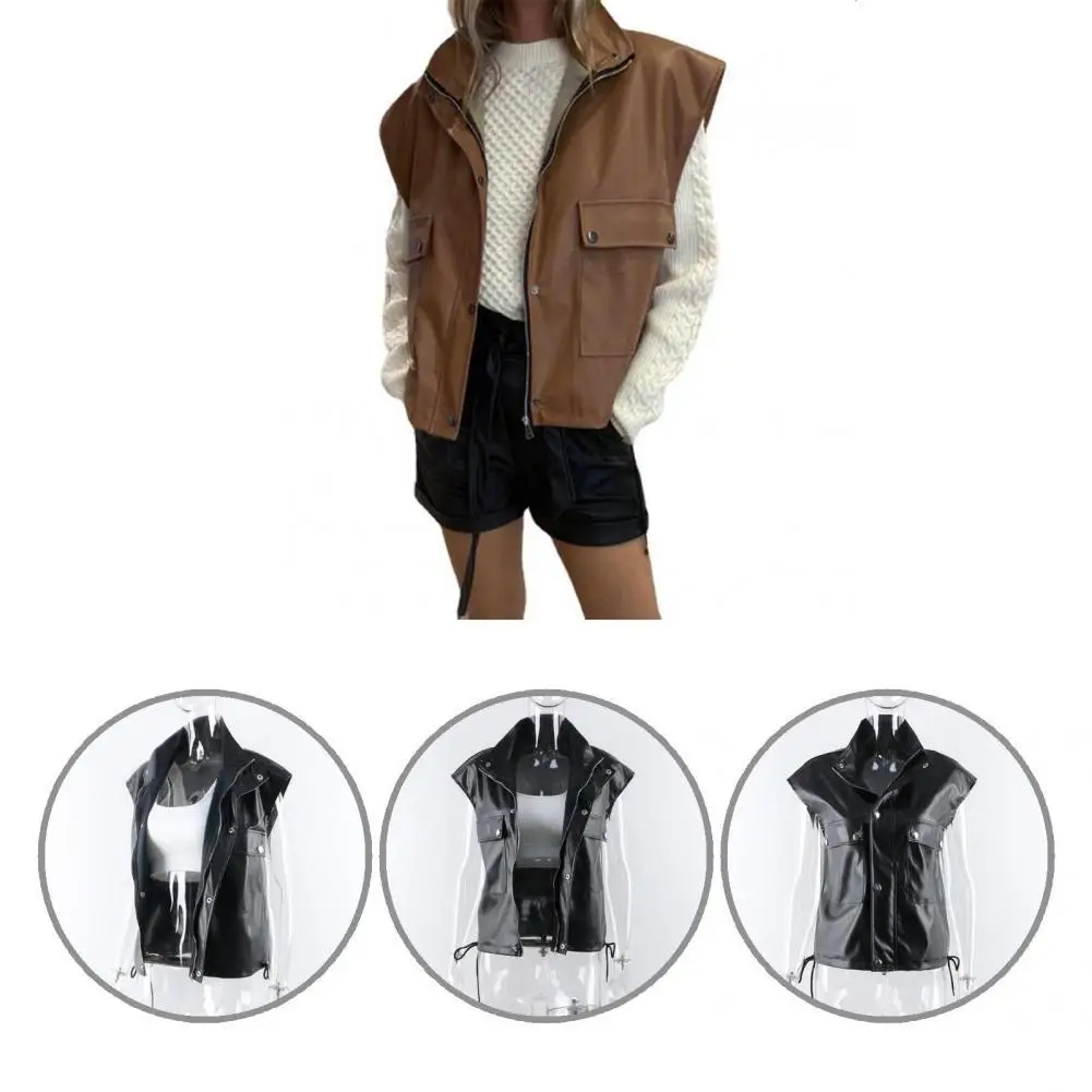 

Cool Single-breasted Women Fashion Faux Leather Motorcycle Vest for Dialy Wear