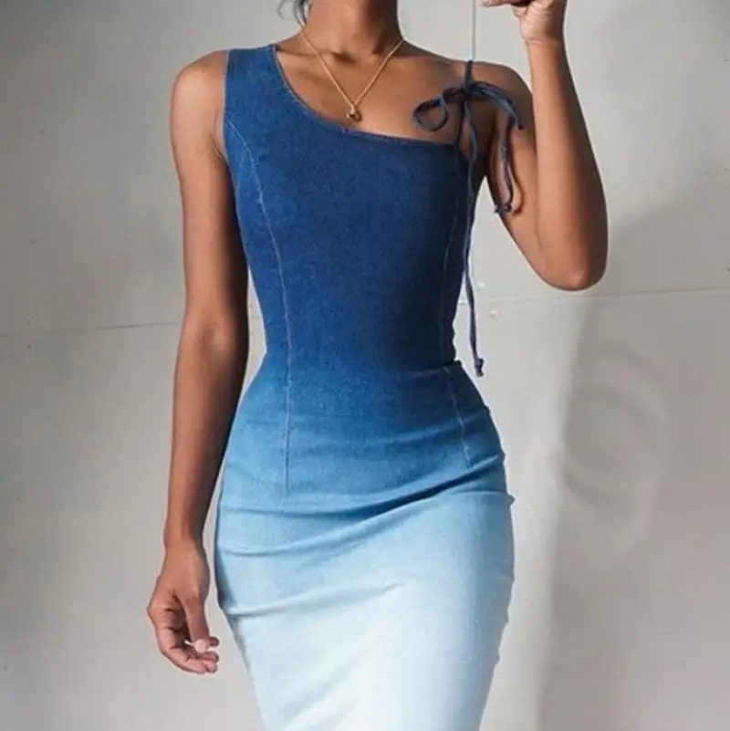 

Women Dress High Waist Sleeveless Sexy Gradient Sleeveless Slim Ladies Mini Dress 2021New Summer Fashion Causal Female Clothing